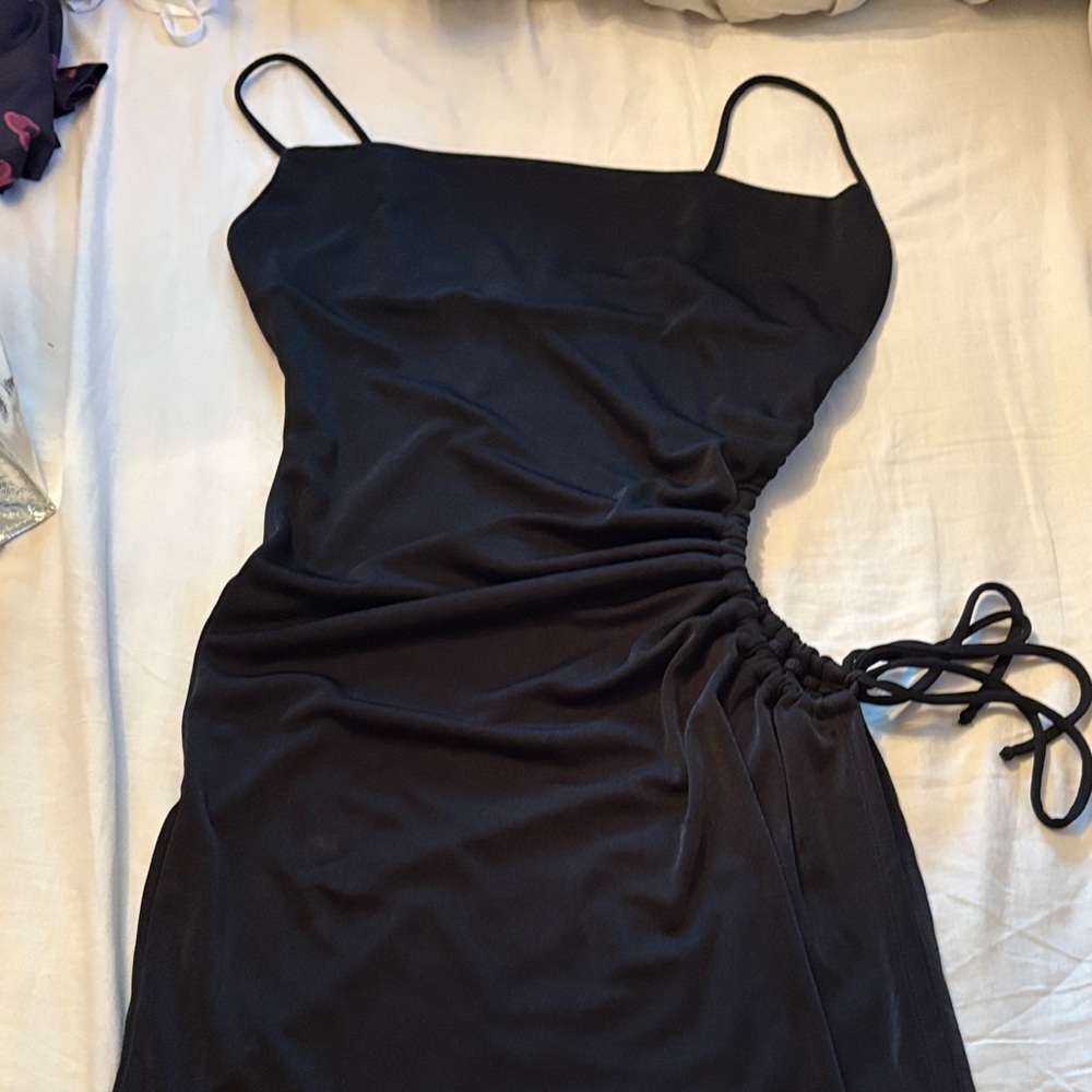 JLUXLABEL Black Gathered Midi Dress